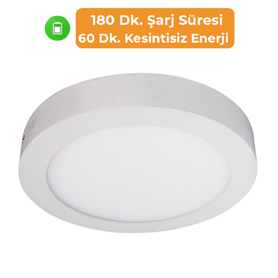 FORLIFE FL-2206 KP - 24 Watt Acil Aydınlatma Kitli Sıva Üstü Yuvarlak LED Panel Armatür